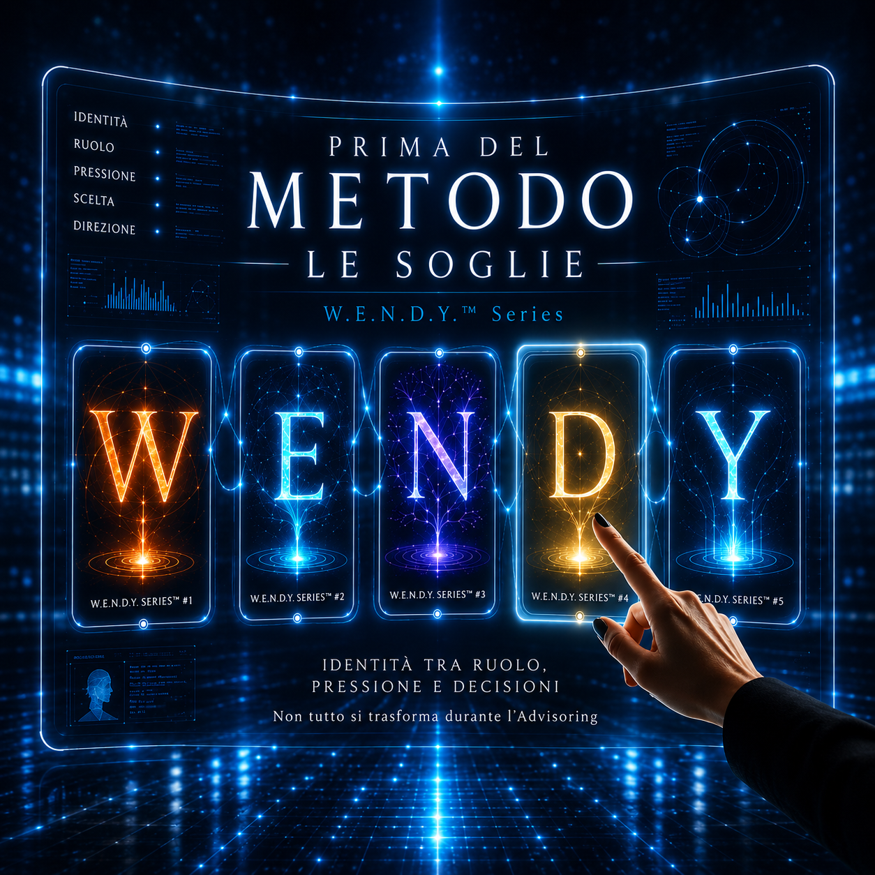 W.E.N.D.Y. Series™ — Prima del Metodo, Le Soglie: le cinque lettere W E N D Y su interfaccia luminosa